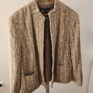 Lafayette 148 New York Blazer Women Wool BLENDTextured Lined Gold SZ 20 xL Plus